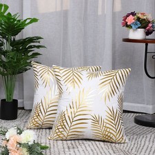 Gold Stamping Soft Outdoor Square Throw Pillow Covers Pine Leaves 2pcs