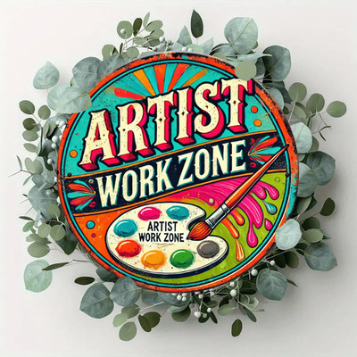 Artist Work Zone Round Iron Material Tin Metal Signs Home Décor 8x8