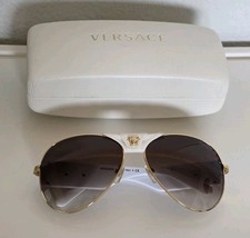 Versace VE2140 Gold White Medusa Aviator Sunglasses Gradient Lenses Case Italy