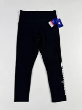 Champion Womens 7/8 Athletic Tights Performance Script Logo Black Pull On XL NWT