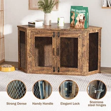 Corner Dog House Dog Crate Indoor Furniture Wooden Dog Kennel w/Metal Mesh Door✅