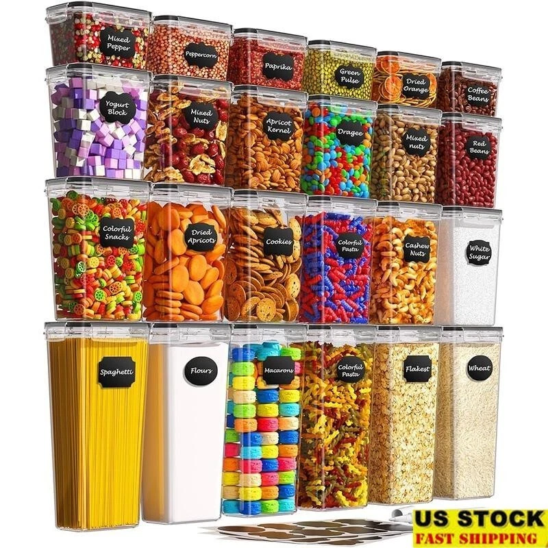 24 Pcs Airtight Eat Food Storage Containers W/ Lids Labels BPA Free Organizer US