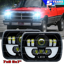 Pair 7x6 5x7 Led Headlights Headlamp Fit Dodge Ram Pickup 1990 1991 1992 1993