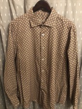 Tasso Elba Mens XL Button Down Long Sleeve Shirt Brown Blue Geometric Pattern