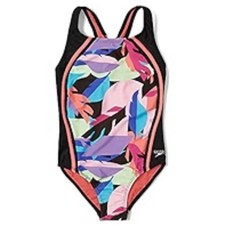 SPEEDO Girl's Size 16 Swimsuit 1 Pc Swim Black Pink Coral Paradise NWT