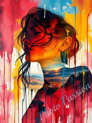 A4 Foto Portrait Frau Malerei Abstrakt Poster Kunstdruck Deko (3925)