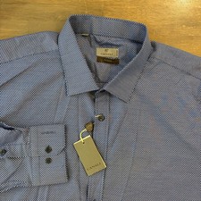 Canali Micro Print Men's 50 20.5 Modern Fit Blue Button Up Dress Shirt Exclusive