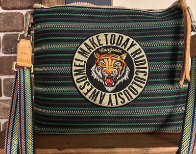 Consuela Dwight Downtown Crossbody Tiger Patch Canvas Leather Purse