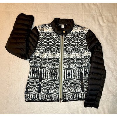 Basler Women's Quilted Puffer Jacket Full Zip Lightweight 38 Black&White Pattern