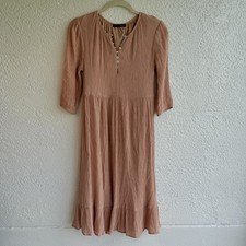 Women’s S Peasant Boho Hippie Gypsy Midi Dress Clay Orange Flowy Summer Cottage