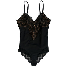 Pinsy Sculpting Lace Shapewear Bodysuit Lace Trim Power Mesh Black Sz 1X Long