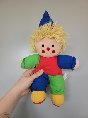 Vintage Chad Valley Clown Puppe Stofftier Tröster 12 Zoll rot gelb blau grün