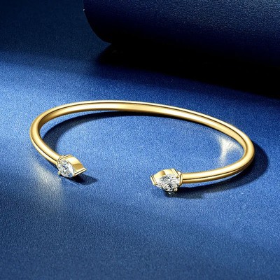 Offener Armreif Armband 1,6 kt Birnenschliff Laborgefertigt Diamant Testpass 14 K Gold