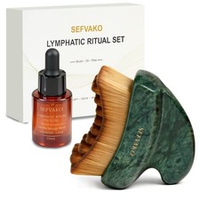 Lymphatic Contour Face Brush Set with Gua Sha Face Oil, Dual-Ended Dry Brush ...
