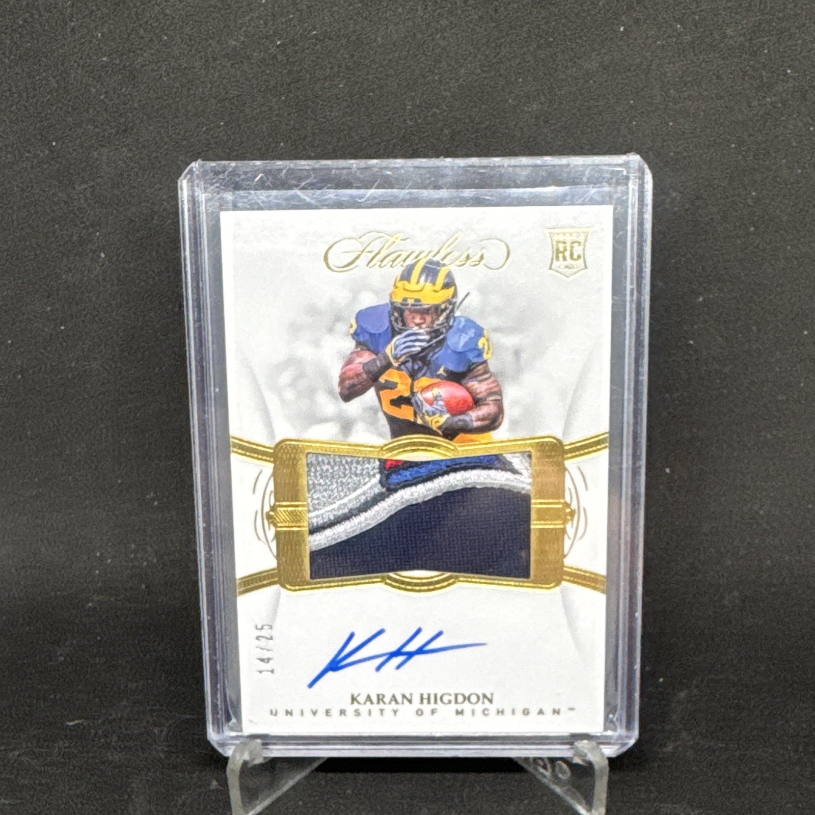 Karan Higdon Panini Flawless Collegiate #134 Patch Autograph