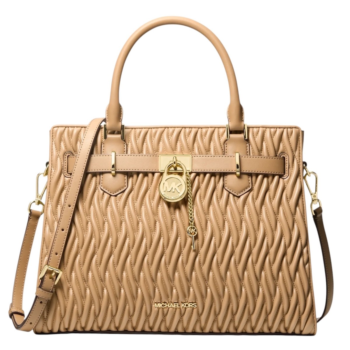 Michael Kors Hamilton Medium Matelassé Satchel Bag Camel | eBay