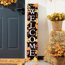 Fall Welcome Sign for Front Porch Standing, Autumn Wooden Porch Sign with Map...