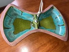 Santa Anita Ware Pottery Calif 600 Blue Green Serving Dish VTG MCM Drippy Glaze