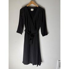 Sezane black silk 3/4 sleeve midi wrap dress size 38 medium