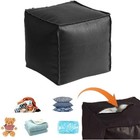 Square Black Leather Storage Ottoman Foot Rest Stool with Zipper for Living Room