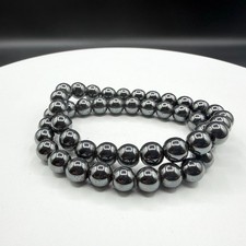 Hematite Double Strand Beaded Stretch Bracelet Gunmetal Minimalist Statement