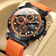 ONOLA Men  s Sports Watch Silicone Strap Chronograph Quartz Waterproof Wristwatch