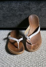 Olukai Honu Women's White Leather Flip Flops Thong Sandals Slippers Size 8