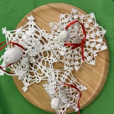 Vintage Handmade Crochet Christmas Angels Ornaments Lot Of 3 Large Starched