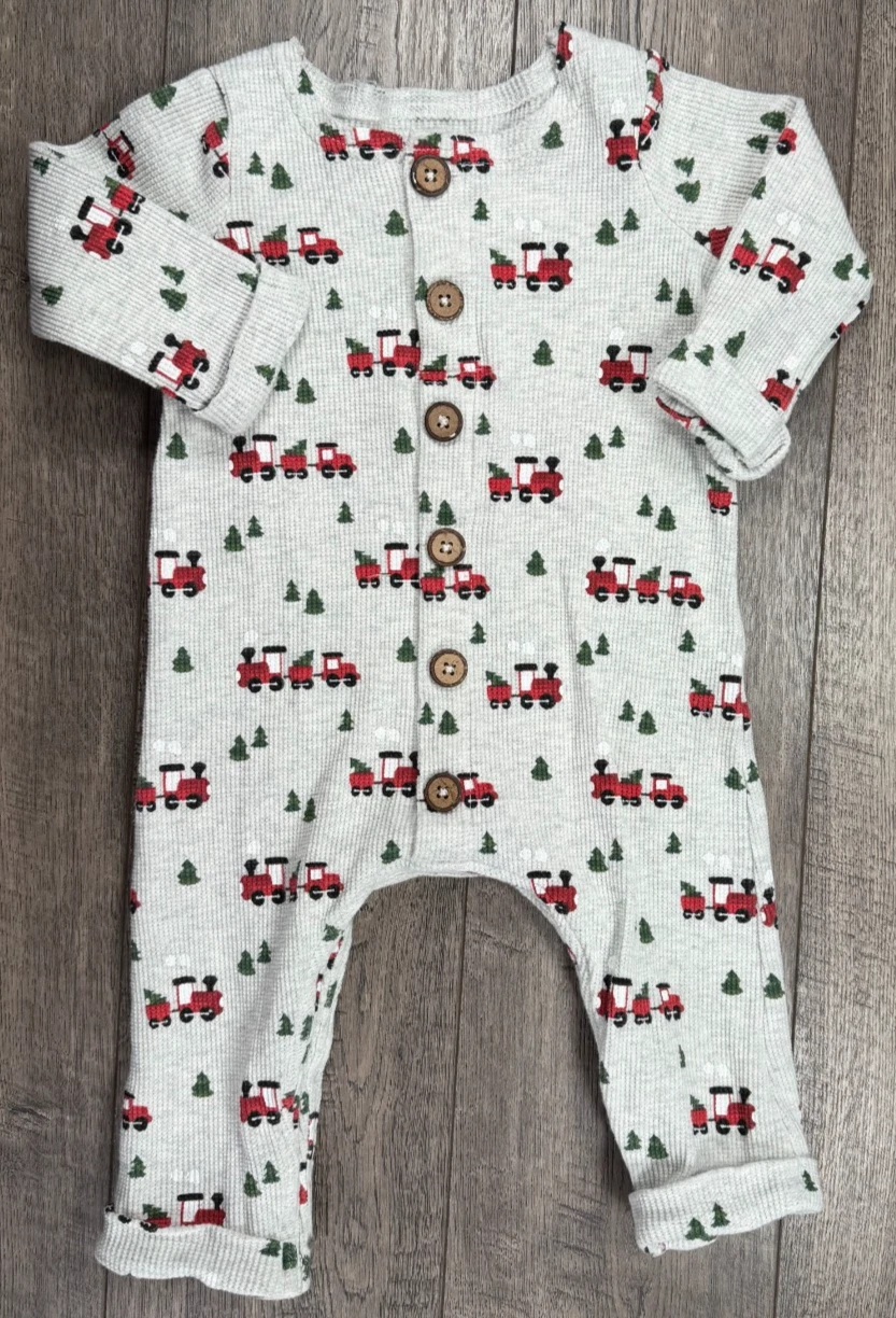 Baby Boy Clothes Mud Pie 6-9 Month Train Tree Farm Ribbed Outfit