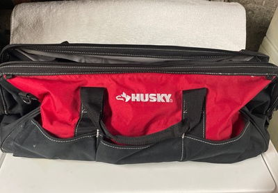 #ad Husky 24” Wide Mouth Zippered Water Resistant Tool Bag 16 pockets Preowned $45.00