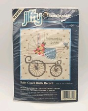 Jiffy Needlepoint Baby Coach Birth Record Cross Stitch Kit NEW