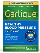 Garlique Healthy Blood Pressure Supplement 60 Caplets Odor Free Vegan Gluten