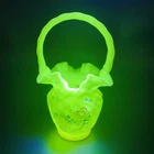 Uranium Fenton Burmese Diamond Optic Basket Hand Painted Floral Signed, Sticker