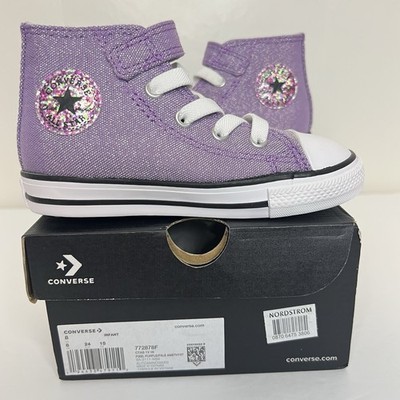 Converse Chuck Taylor All Star Hi Top Shoes Glitter Purple Sneakers Baby 8 NEW