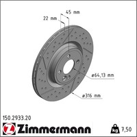 Zimmermann 150.2933.20 Bremsscheibe FüR Mini Clubman R56 R57 R58 R59 R52 R55