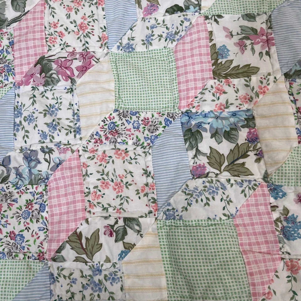 Edredón de retazos vintage hecho a mano floral pastel cottagecore Shabby Prairie Point Foto 4 de 4