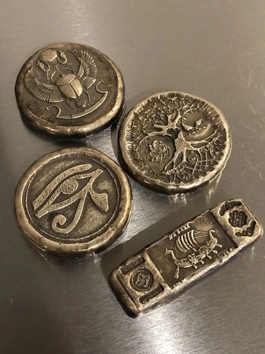 MK BARZ BULLION LOT of FOUR 3 One Oz Rounds & 1 One Oz Bar FOUR OZ TOTAL 0.999