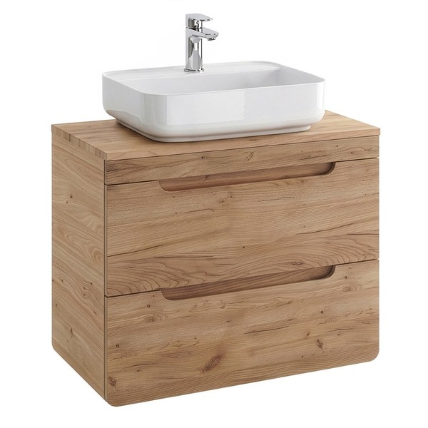 BadmöBel Waschtischunterschrank 80Cm Mit Keramikbecken Wotaneiche Unterschrank-image