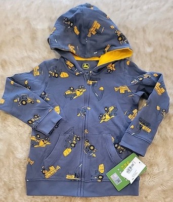 New John Deere Boys Gray Zip Poly Tractor Hoodie Sweatshirt Sizes 3T