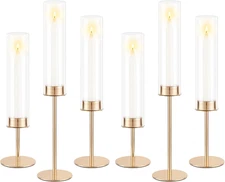 Gold Candle Holders Set of 6 for Glass Taper Candle Holders,Hurricane Candlestic