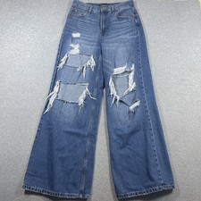 Aeropostale high rise super wide leg distressed jeans women's 8 W30 L31.5 blue