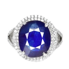 925 STERLING SILVER NATURAL BLUE SAPPHIRE OVAL 14X12 MM.  WHITE CZ RING 8.75
