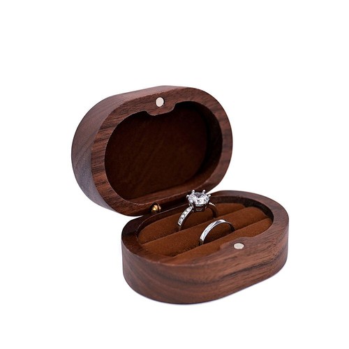 Caja de anillos de madera estuches de transporte exhibición de joyas boda compromiso soporte personalizado - Imagen 7 de 19