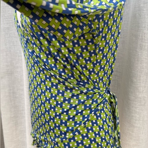 Herion Italy stretch cotton blue and green wrapped long sleeve top - Picture 6 of 11