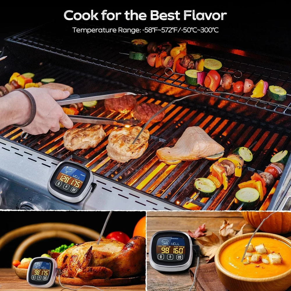 Meat Thermometer, with Long Probe, Digital Meat Thermometer with Large Touchscre