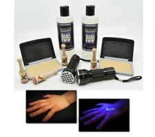 Opticz Blacklight Invisible Blue Ink Hand Stamping Marking Set (Pro Kit)