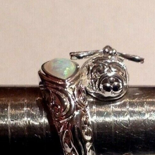 Sterling Silver swirl Firefly Dragonfly Insect Fire opal Cocktail Ring 7 - N ½ - Picture 4 of 6