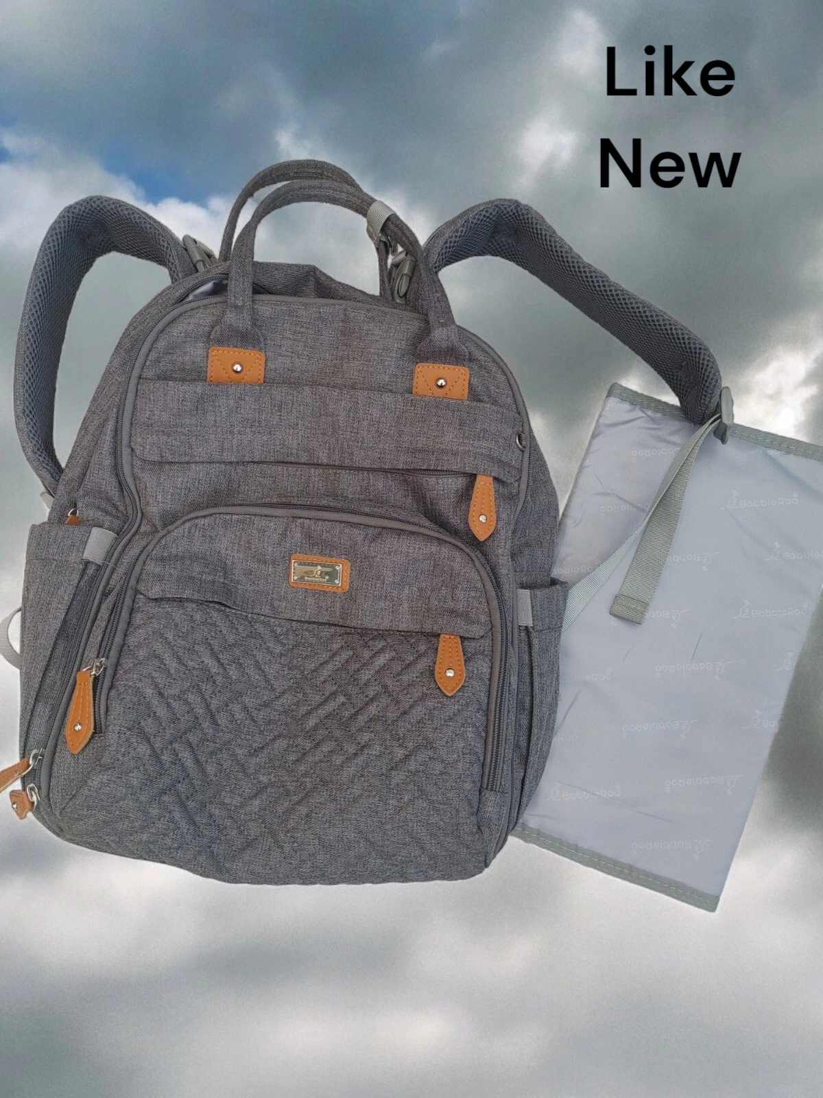 BabbleRoo Diaper Bag Backpack Multi Function Tote With Changing Pad Dark Gray