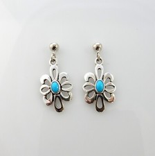 Handmade Southwestern Sterling Silver Blue Turquoise Post Dangle Earrings