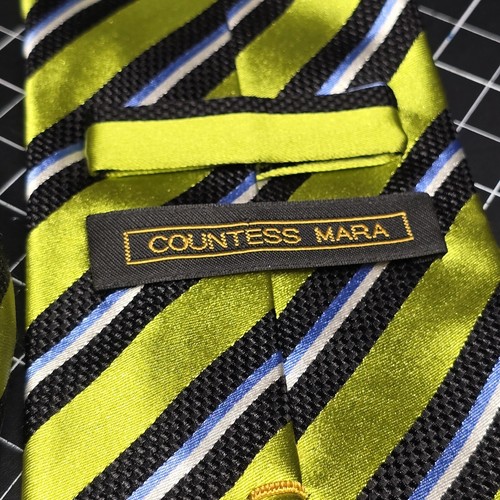 Countess Mara Mens Tie 100% SILK Striped Green White Black Blue 59"x3.75" REPP - 第 6/11 張圖片